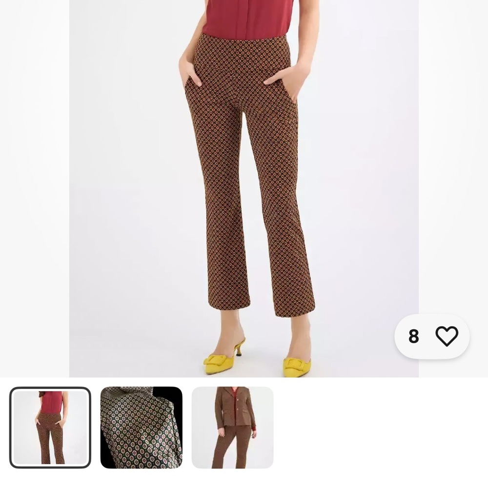 CAbi Gold and Red Patterned Cropped Ankle Pants with Relaxed Fit